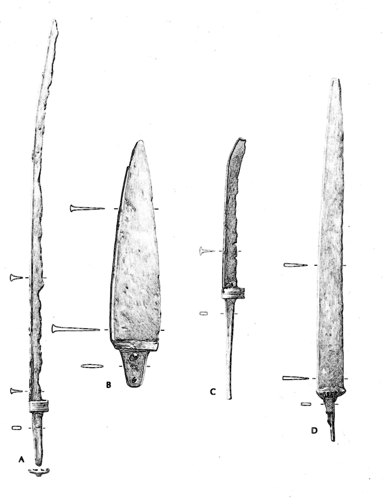 Fire sværd fra Hjortspringfundet.